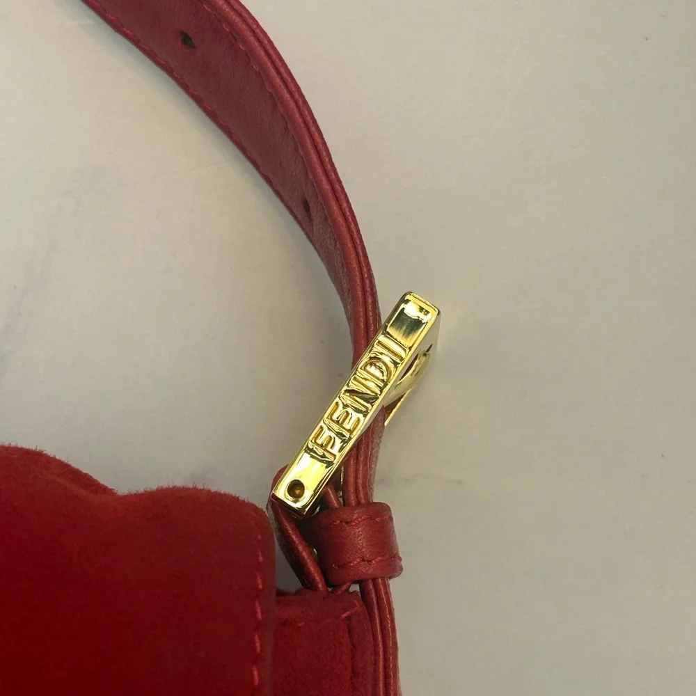 Fendi Red Suede Shoulder Bag with Gold Hardware - Picture 6 of 15